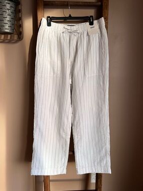 Abercrombie White Pinstripe Linen-Blend Wide Leg Pants